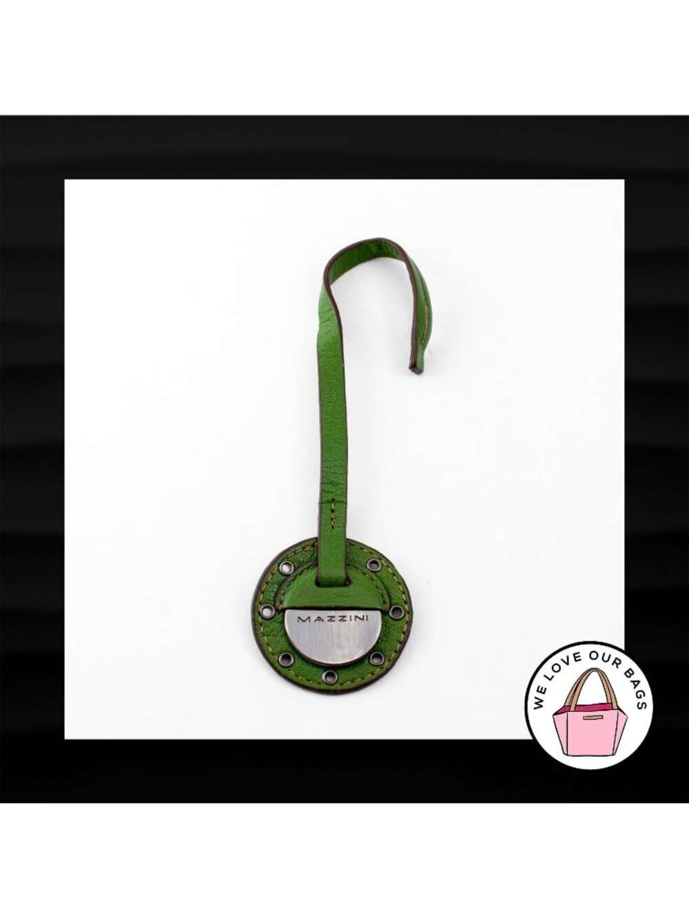MAZZINI ITALY GREEN LEATHER STRAP LOOP METAL KEY FOB BAG CHARM KEYCHAIN HANG TAG